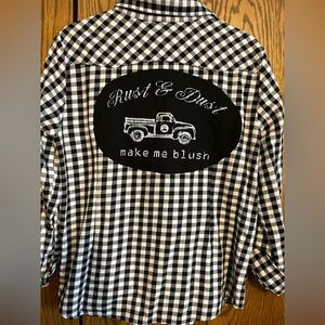 Ladies Flannel Shirt with custom patch on back. Size L.  Northstyle brand